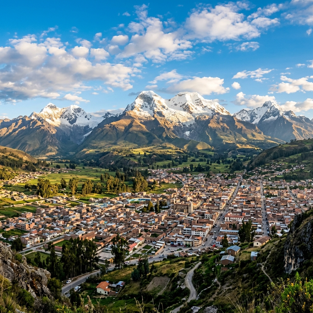 Vista panorámica de Huaraz y la Cordillera Blanca